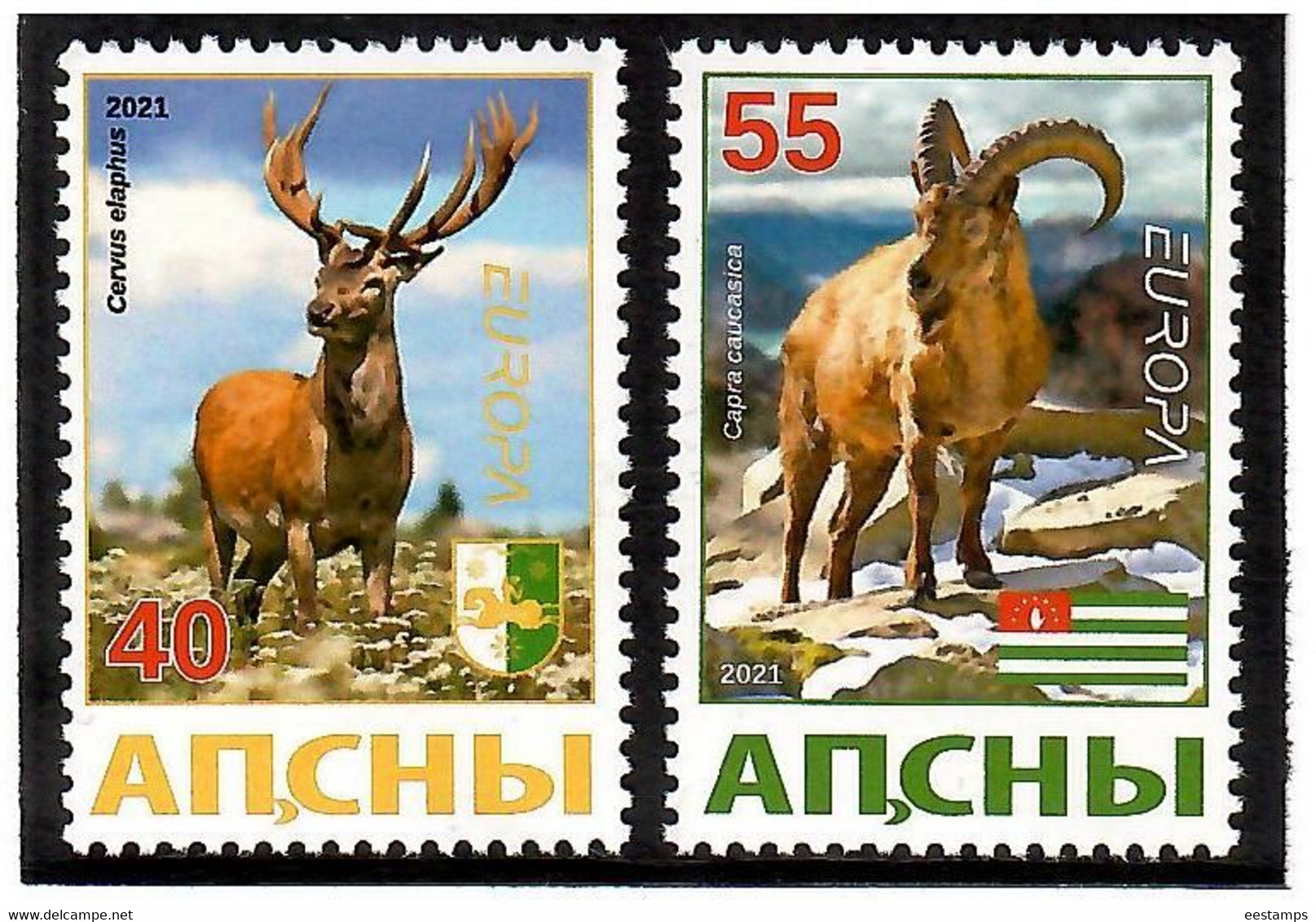 Georgia / Abkhazia . EUROPA 2021.  Endangered National Wildlife (Deers, Mountain Goats). 2v:40,55 - Georgië