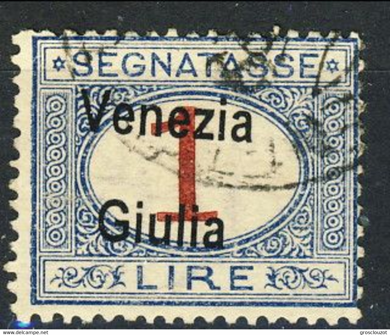 Trieste Tasse 1918 Sass. N. 7 L. 1 Azzurro E Carminio. Usato € 1200 Firme Enzo Diena, Raybaudi + Una - Portomarken
