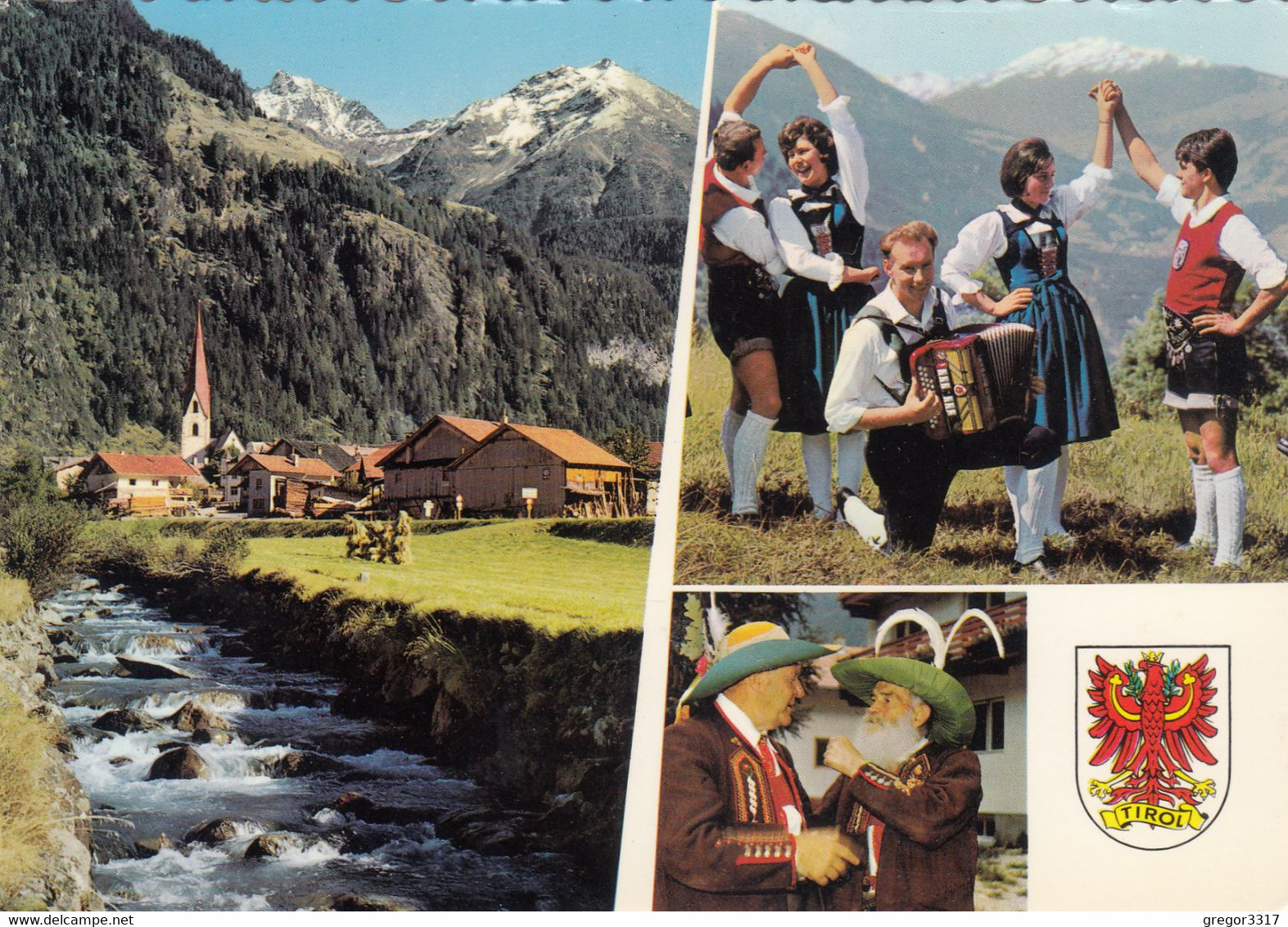 4959) UMHAUSEN - Ötztal - Tirol - Sehr Schöne DREIBILD AK Häuser TRACHT Tanz - älter - Umhausen