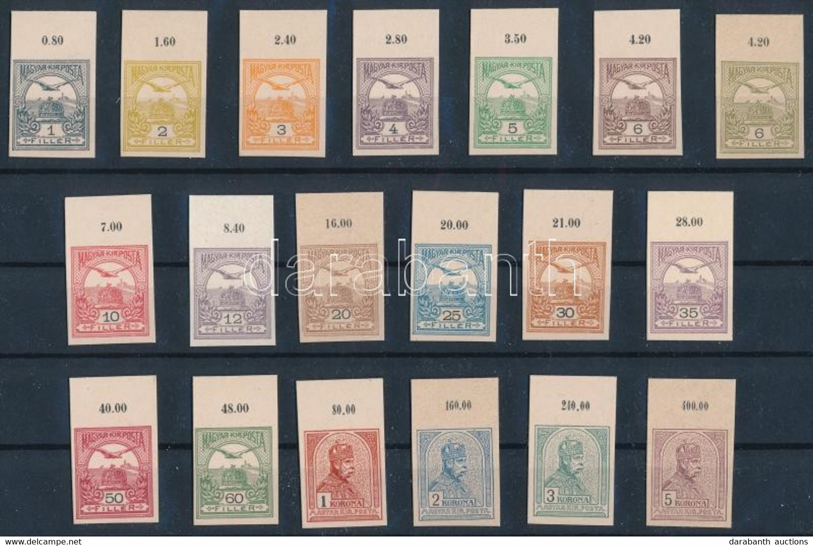 (*) 1900 Turul Sor A 2 Később Kiadott 6f Nélkül, 19 ívszéli érték Karton Papíron. / 19 Values Of The 1900 Turul Set, Imp - Andere & Zonder Classificatie