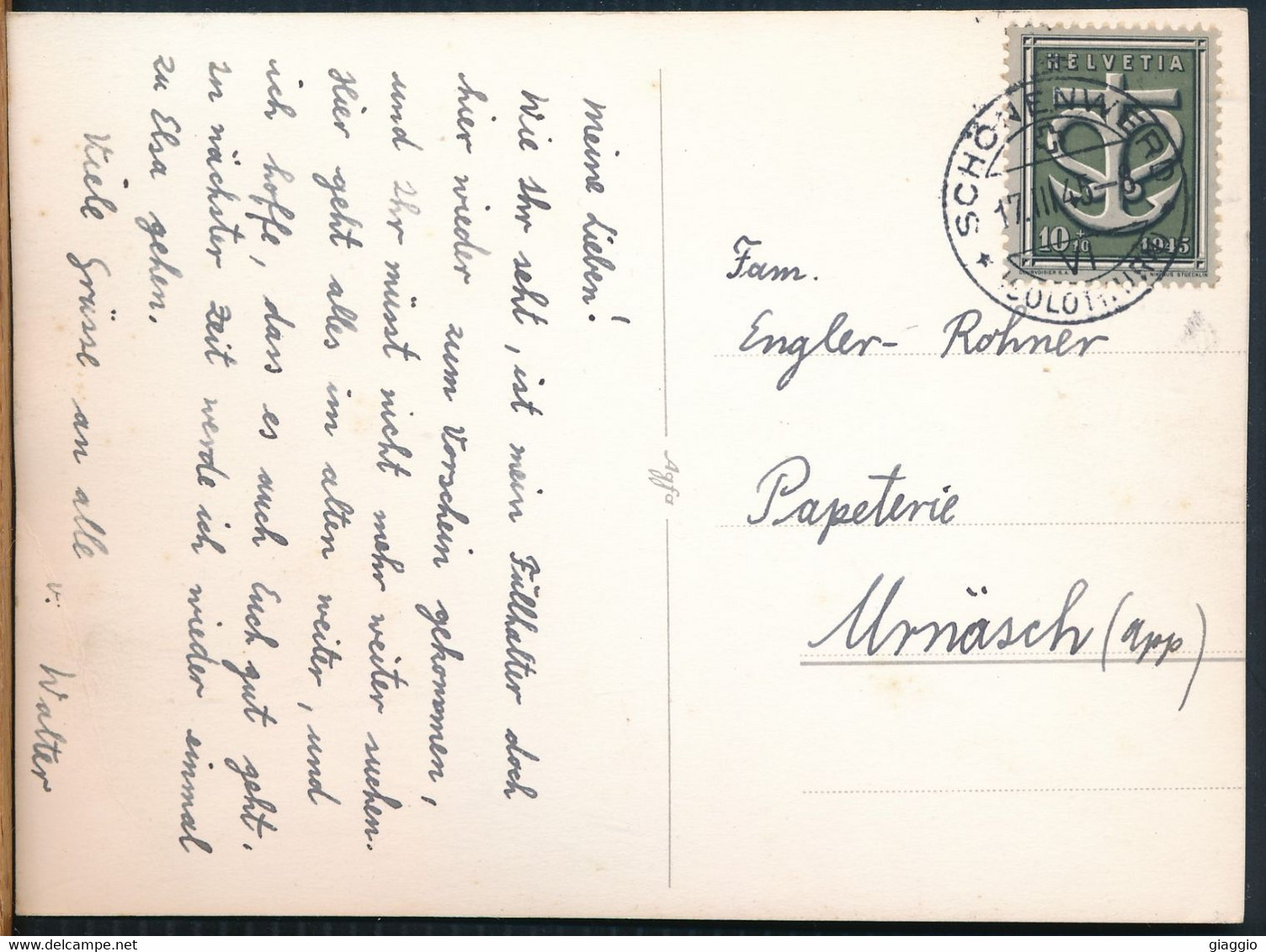 °°° 27419 - SWITZERLAND - SO - SCHONENWERD - 1945 With Stamps °°° - Schönenwerd