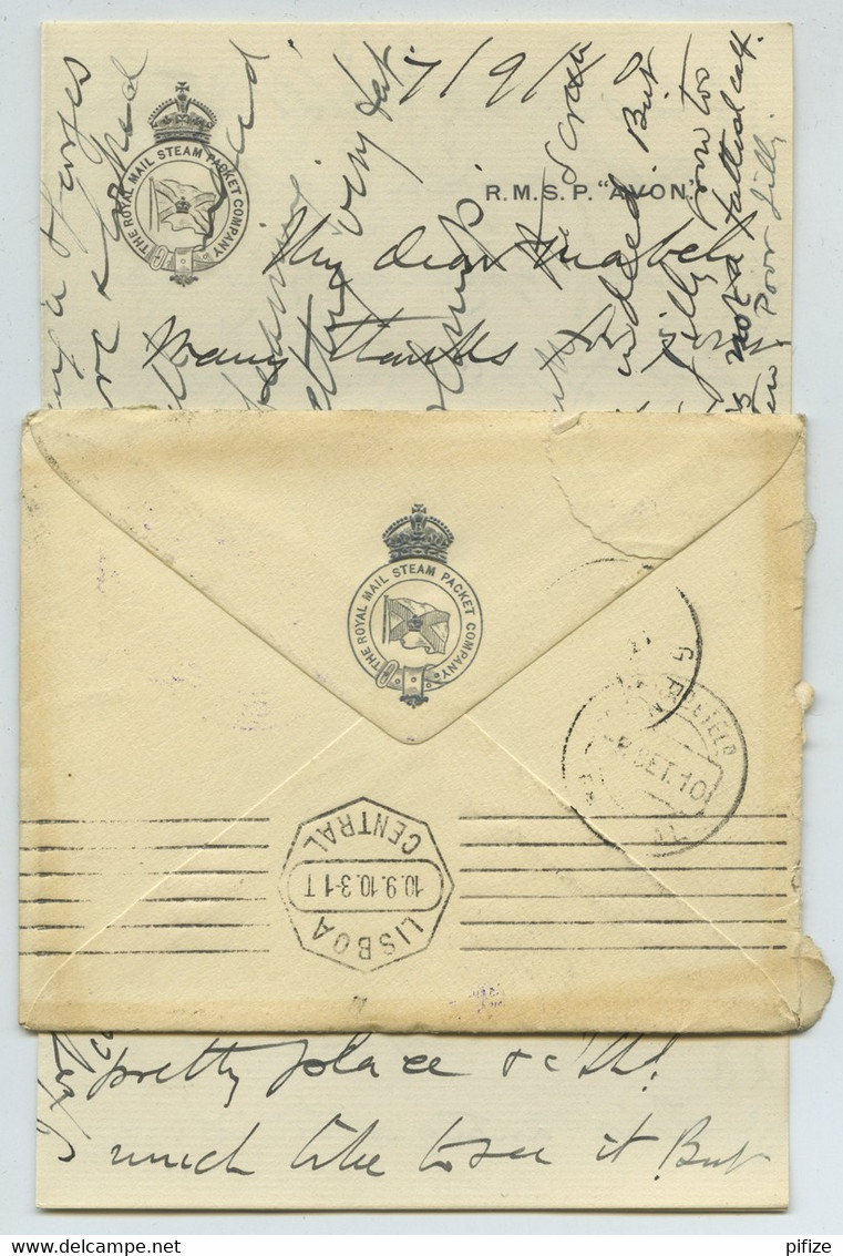 Cachet PAQUEBOT Doublé + "Posted On The High Seas" / Lettre 1918 Royal Mail Steam Packet Company Pour Gençay. RMSP Avon. - Lettres & Documents