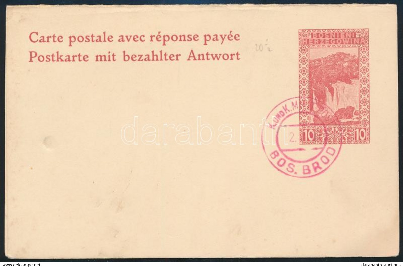 1906 10+10 H Díjjegyes Válaszos Levelezőlap, Német és Francia, Használatlan, A Tőlap Bélyegezve - Autres & Non Classés