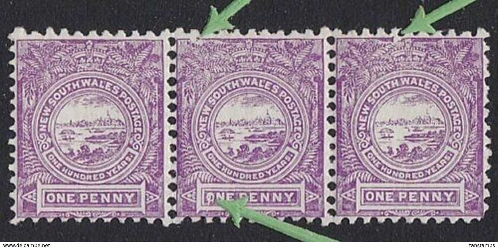 NSW 1888 1d Lilac HM QV CENTENARY Strip Q For O Plus Other Constant FLAWS - Ungebraucht