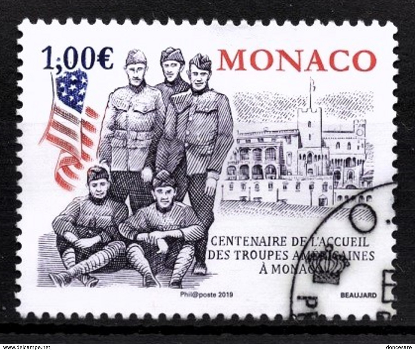 MONACO 2019 - Y.T. N° 3180 / CENTENAIRE DE L'ACCUEIL À MONACO DE TROUPES AMÉRICAINES -OBLITERE - Oblitérés