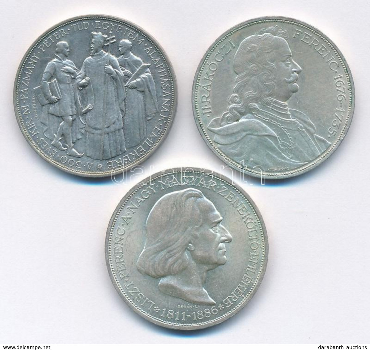 1935. 2P Ag "Pázmány" + 1935. 2P Ag "Rákóczi" + 1936. 2P Ag "Liszt Ferenc" "Pázmány-sor" T:2 Kis Patina, Kis Ph. Adamo P - Unclassified