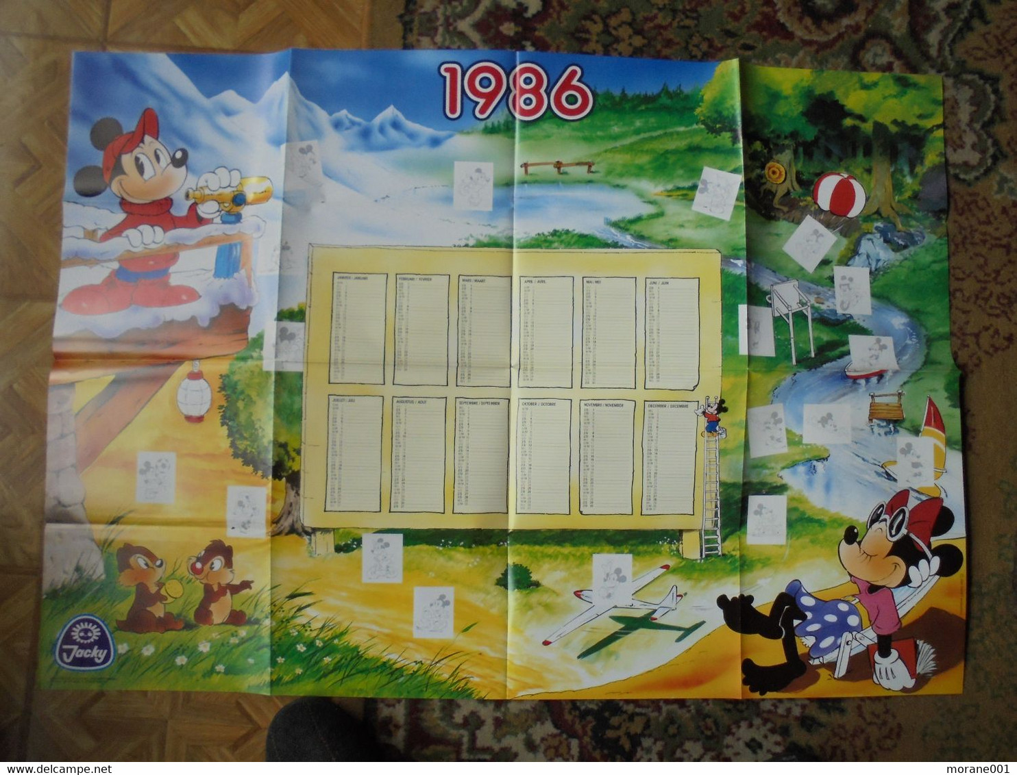 Poster Calendrier Mickey 1986 Publicitaire Jacky  Format 60 X 60 TBE - Agendas & Calendarios