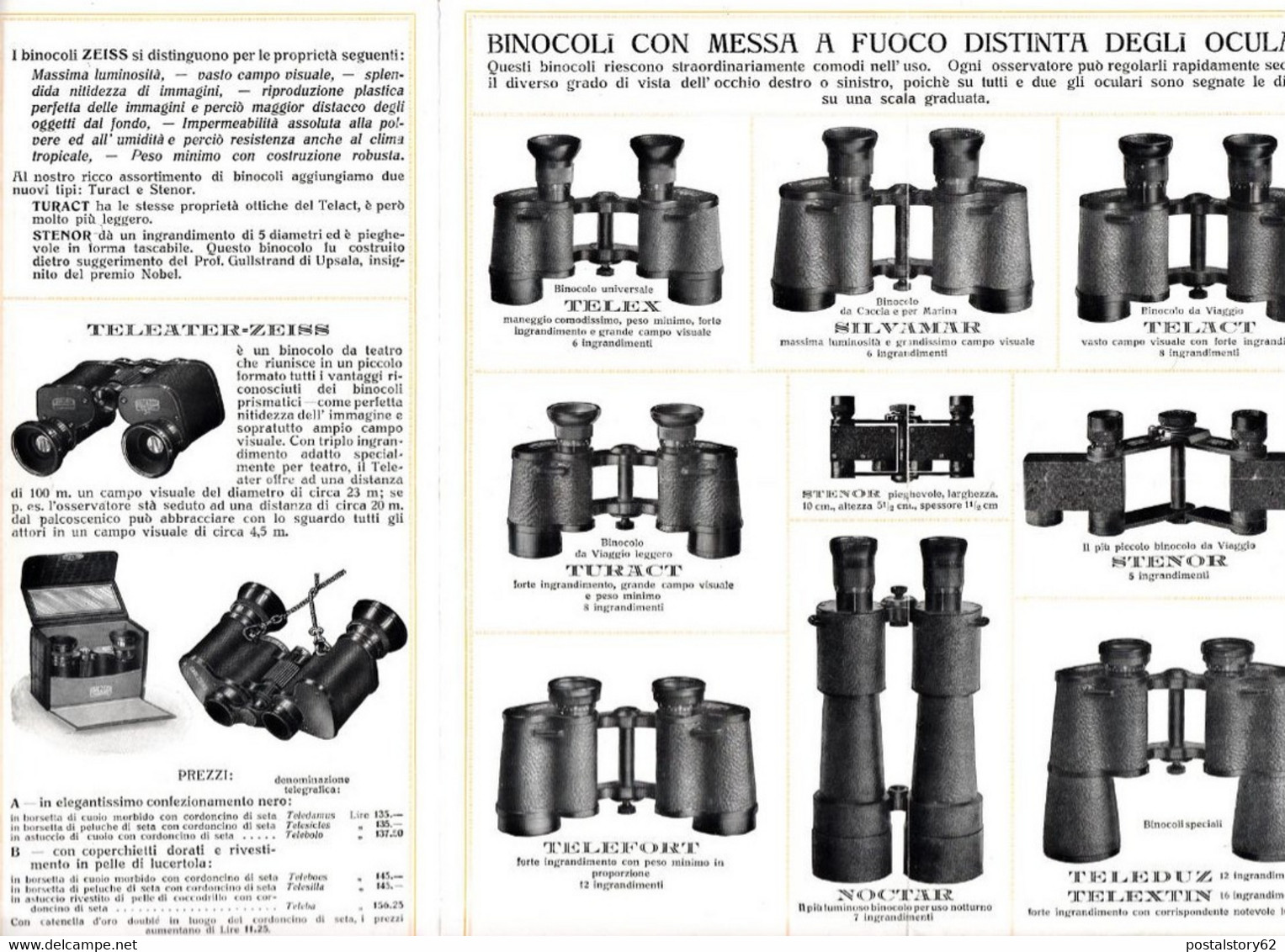 Binoccoli Zeiss, Opuscolo Pubblicitario Con Listino Prezzi - Ditta Talani Firenze Anni 30 - Sonstige