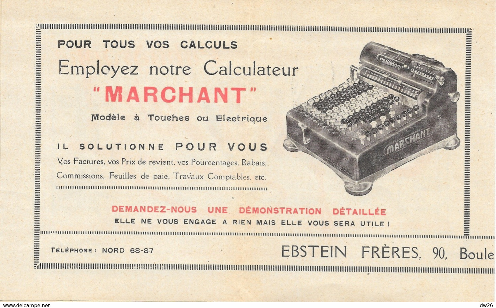 Matériel De Bureau (Organisez) Publicité Ebstein Frères: Duplicateur Publigraphe, Calculateur Marchant, Meubles - Altri & Non Classificati