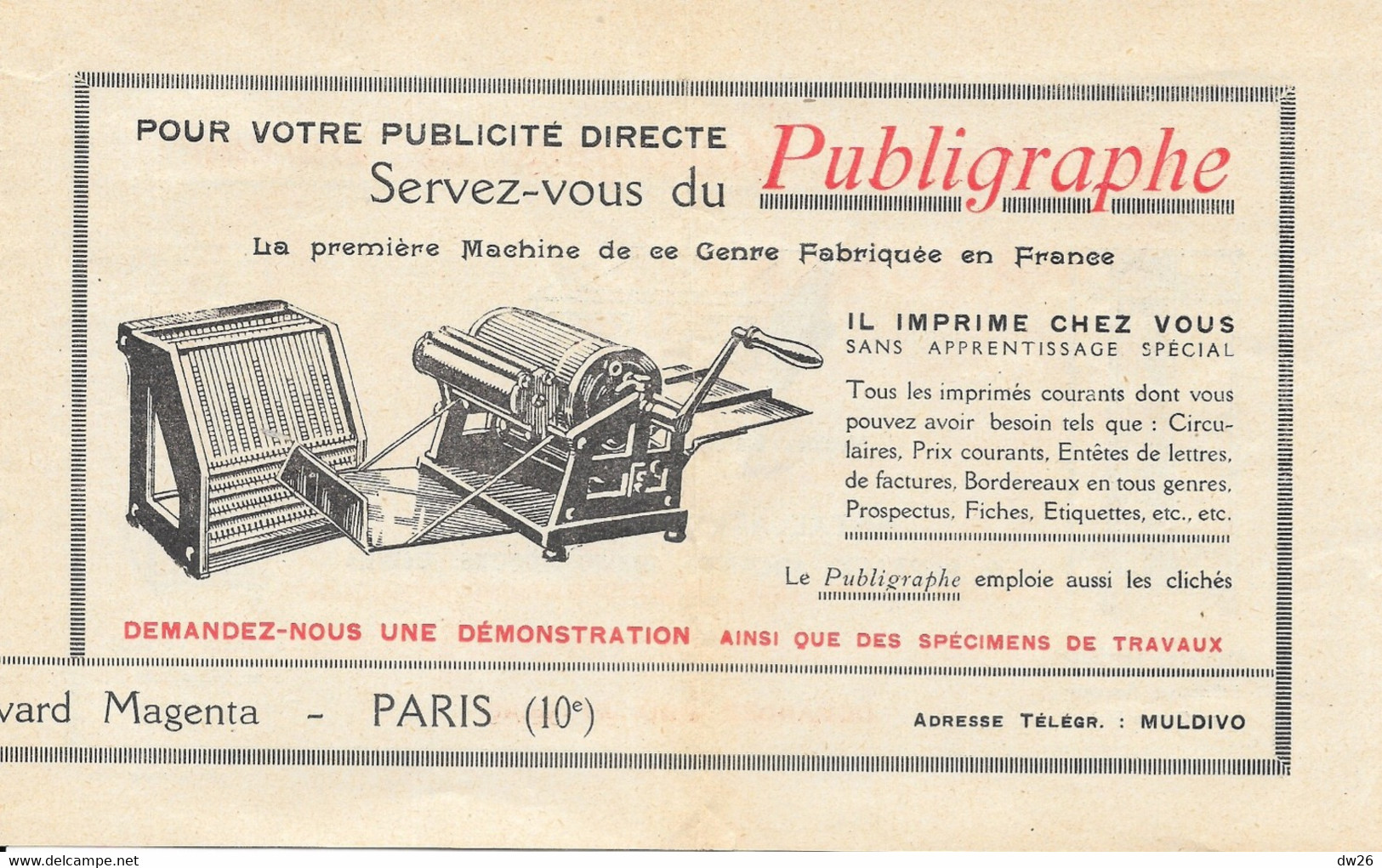 Matériel De Bureau (Organisez) Publicité Ebstein Frères: Duplicateur Publigraphe, Calculateur Marchant, Meubles - Altri & Non Classificati