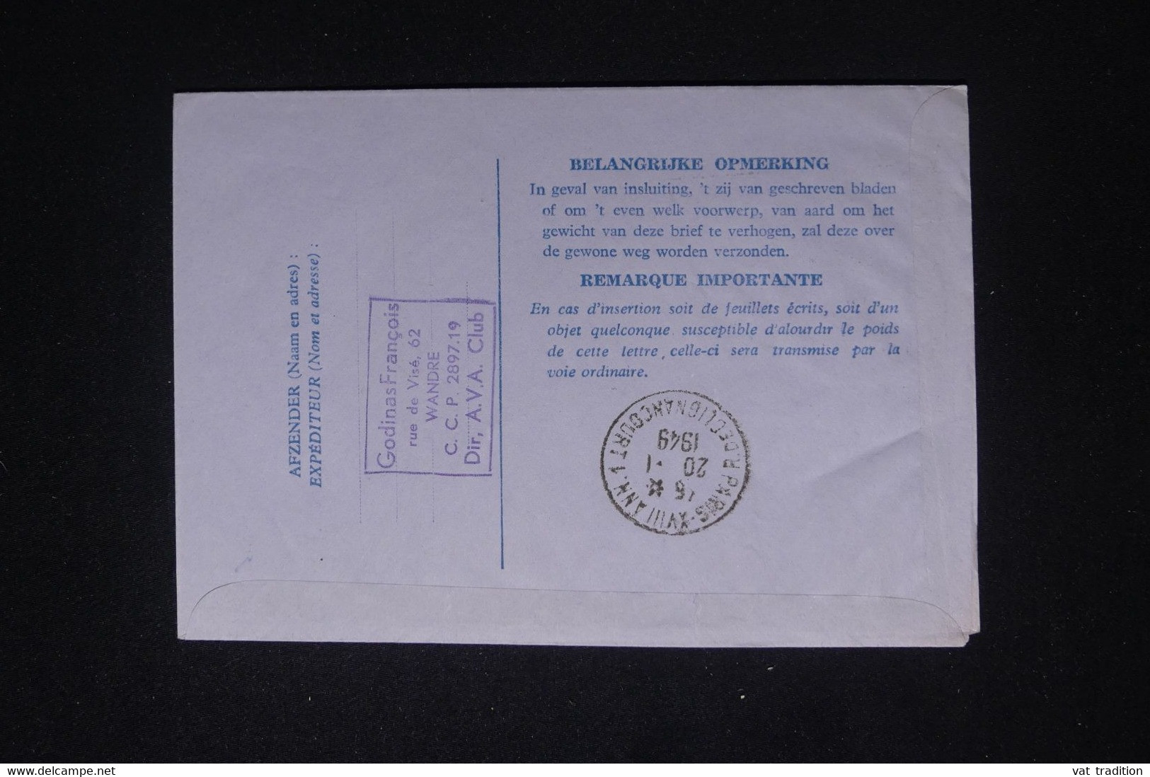 BELGIQUE - Entier Postal ( Enveloppe Lettre ) De Bruxelles Pour Paris En 1949 Par Vol Commémoratif - L 98129 - Omslagbrieven