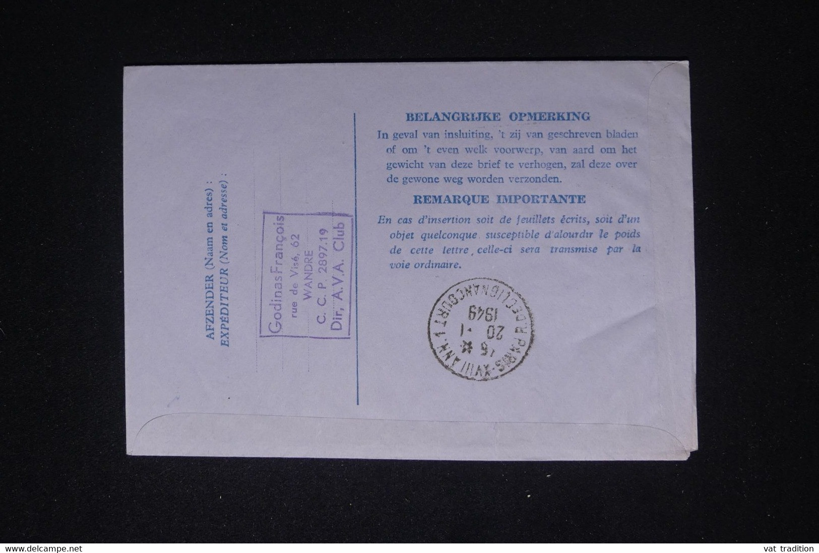 BELGIQUE - Entier Postal ( Enveloppe Lettre ) De Bruxelles Pour Paris En 1949 Par Vol Commémoratif - L 98129 - Briefumschläge