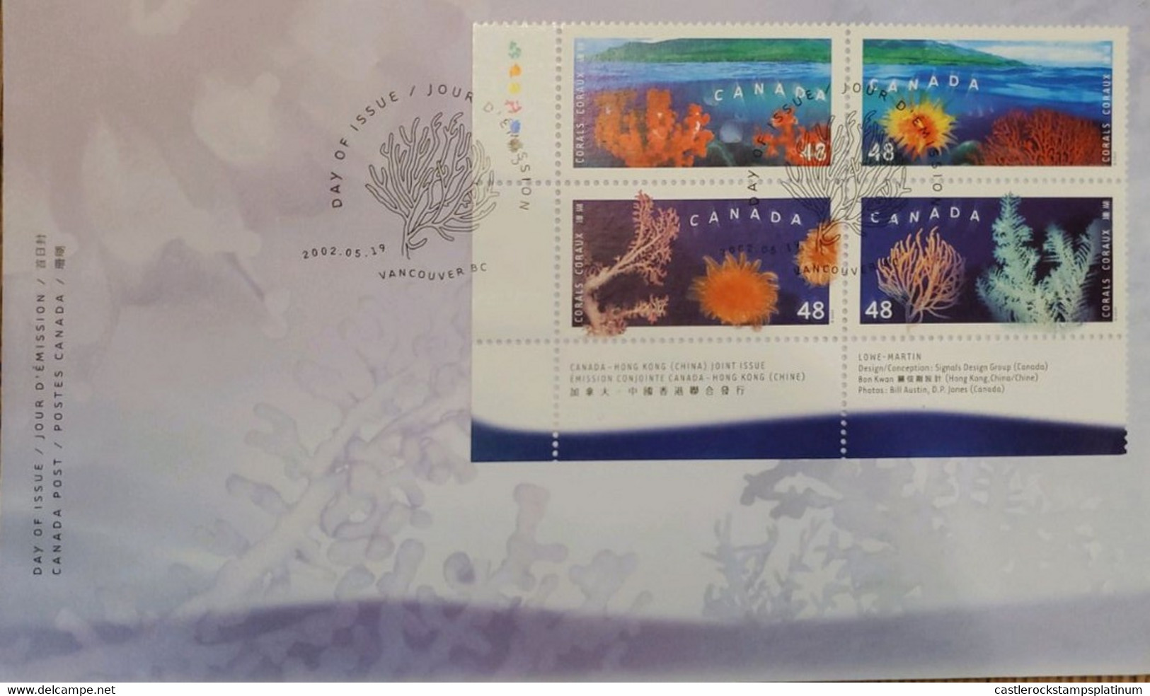 A) 2002, CANADA, CORALS. JOINT WITH HONG KONG, FDC, VANCOUVER - Otros & Sin Clasificación