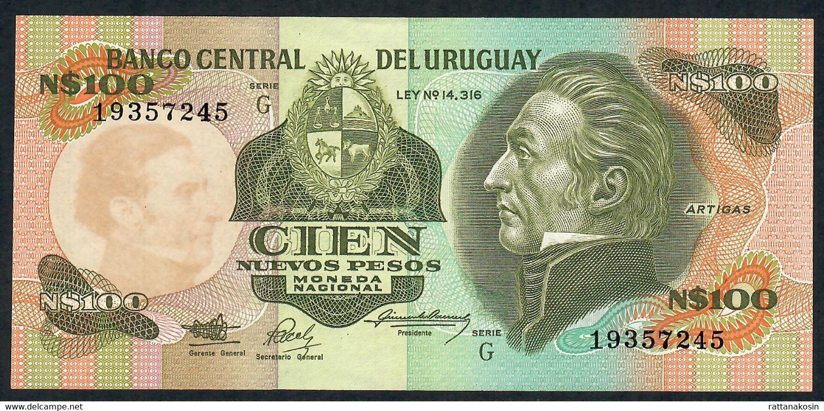 URUGUAY P62A 100 NUEVOS PESOS 1986 #G       UNC. - Uruguay