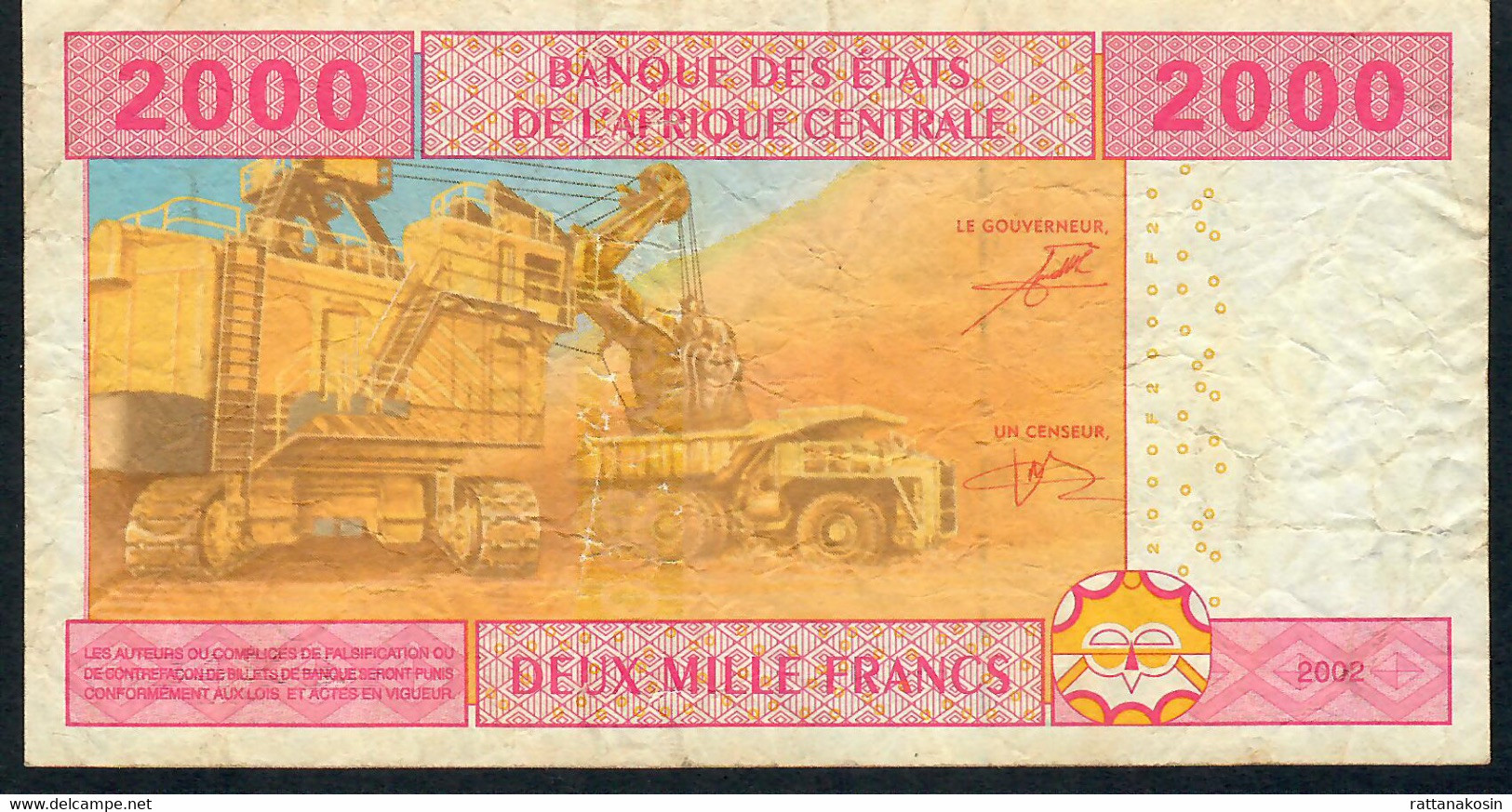 C.A.S. GABON LETTER A P408Ab 2000 FRANCS 2002 SIGNATURE 9 RAREST  VF Folds - Central African States