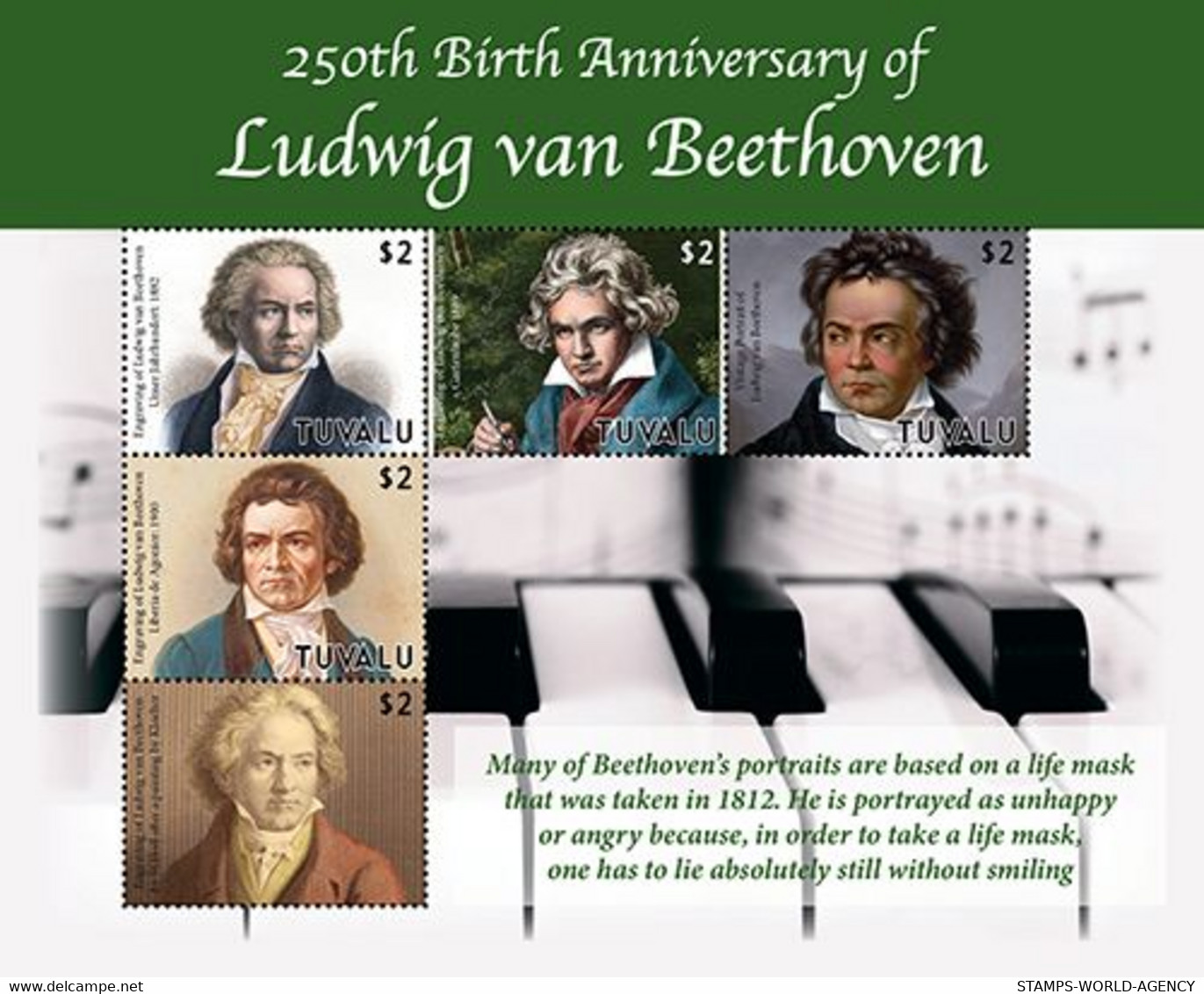 2020/12- TUVALU - BEETHOVEN    5V   MNH ** - Arqueología