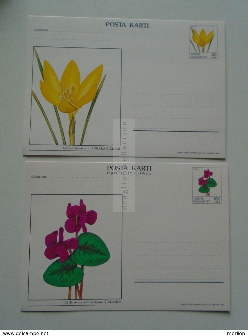 D179375 Turquie (Turkey) Entier Postal  Stationery  - Flowers Fleurs - 1988  Lot Of 2 Postcards  Cyclamen -Crocus - Other & Unclassified