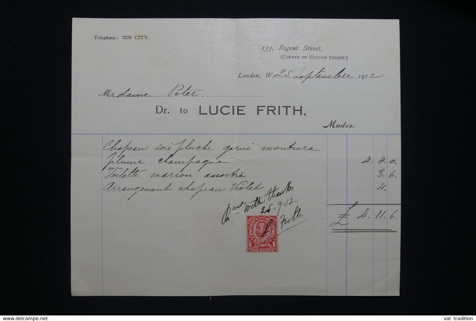 ROYAUME UNI - Timbre Posta à Usage Fiscal Sur Document De Londres En 1912  - L 98167 - Fiscale Zegels