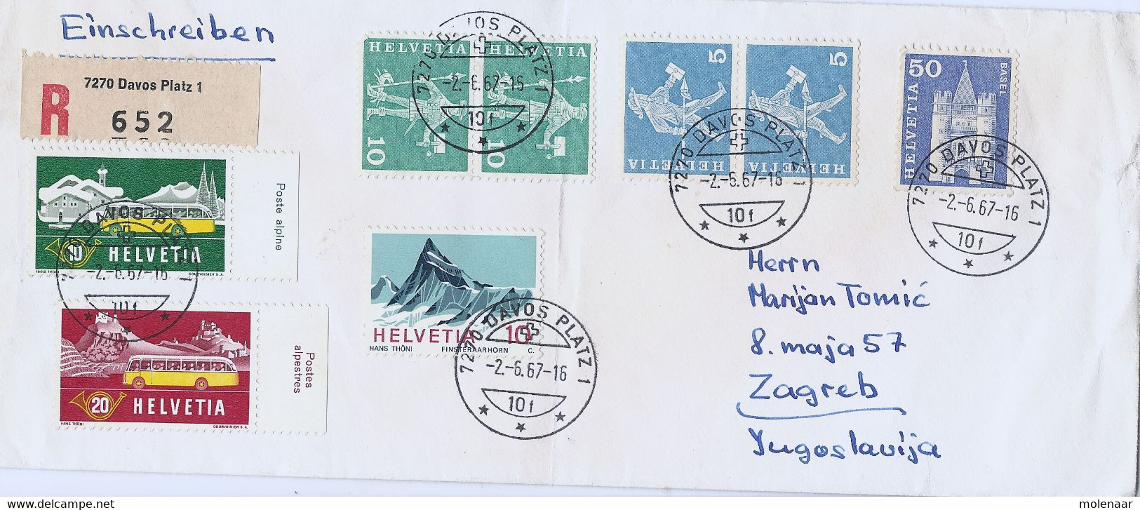Zwitserland Aangetekende Brief Uit 1957  "7270 Davos Platz 1" (1408) - Andere & Zonder Classificatie