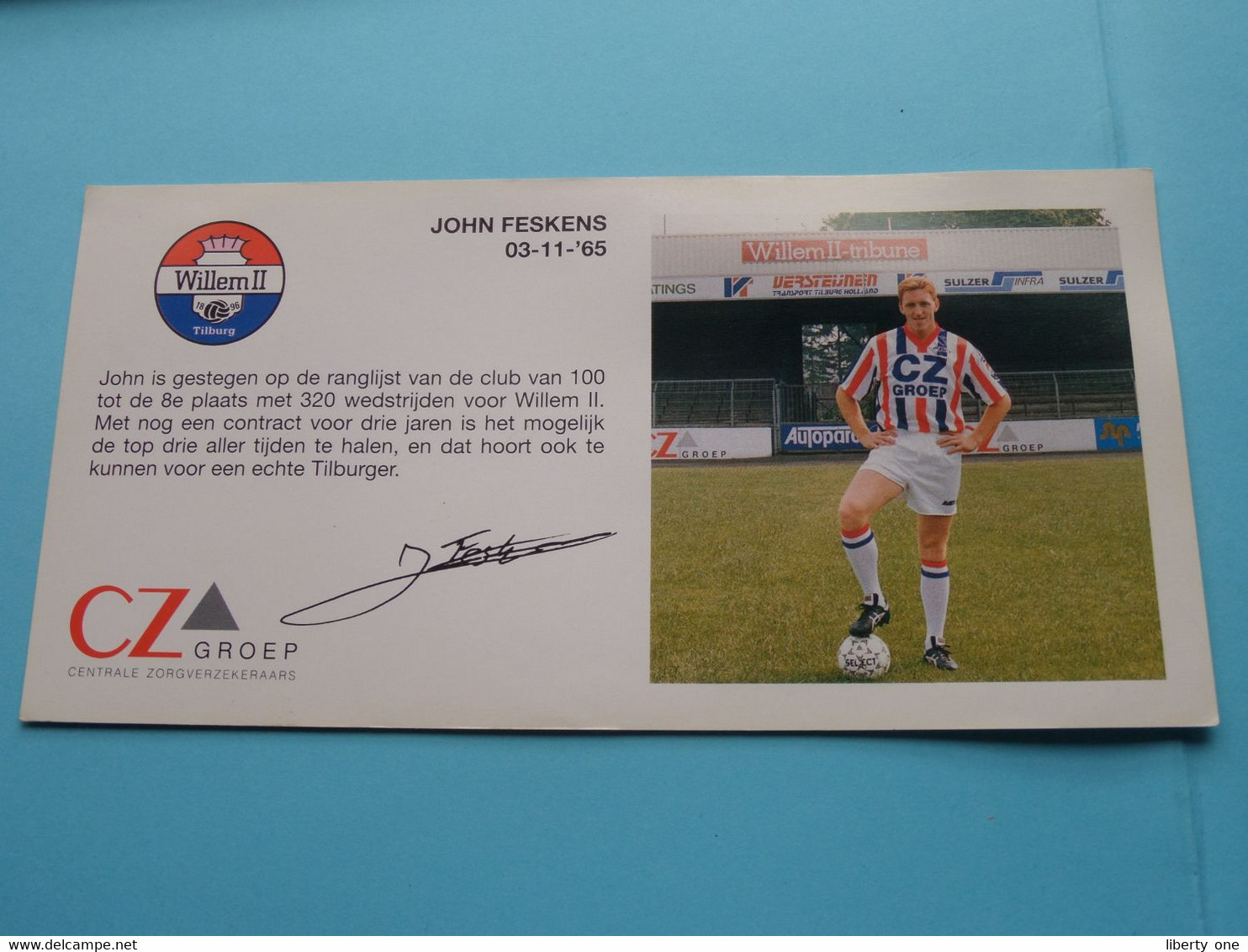 JOHN FESKENS > WILLEM II Tilburg / Sponser CZ Groep Zorgverzekeraars ( Zie Fotoscans AUB ) Afm. 10 X 20 Cm. - Handtekening