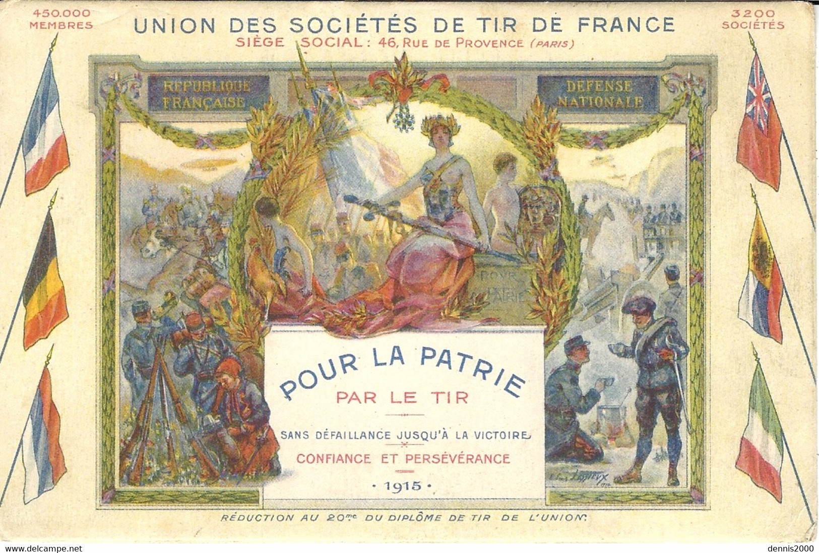 Union Des Sociétés De Tir De France - Pour La Patrie / Par Le Tir - Signé Lessieux - Colorisé - Tiro (armas)