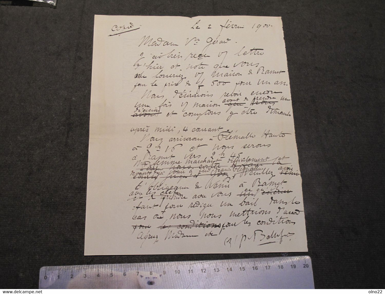 LIEGE 1899-MARIAGE DE ADRIEN DAWANS ET FINA BIAR-AU DOS COURRIER MANUSCRIT LOCATION MAISON A RAMET-FLEMALLE DU 2/2/1900 - Wedding