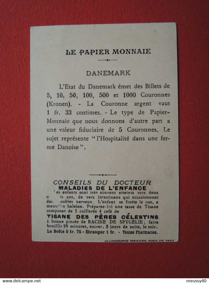 CHROMO Tisane Des Pères Célestins.Texte Au Dos. Le Papier Monnaie  Danemark. L'hospitalité. - Autres & Non Classés