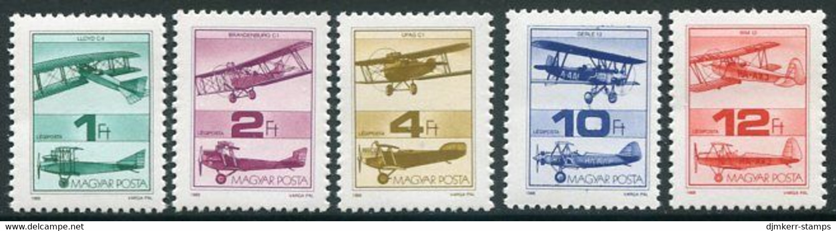 HUNGARY 1988 Historic Aircraft MNH / **.  Michel 3984-88 - Unused Stamps