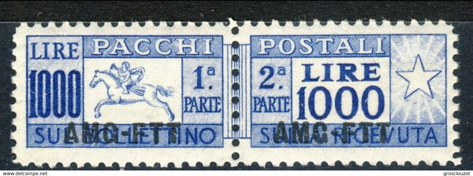 Trieste 1954 Sass N. 26 L. 1000 Oltremare (cavallino) ** MNH LUX Ben Centrato Cat. € 450 - Postal And Consigned Parcels