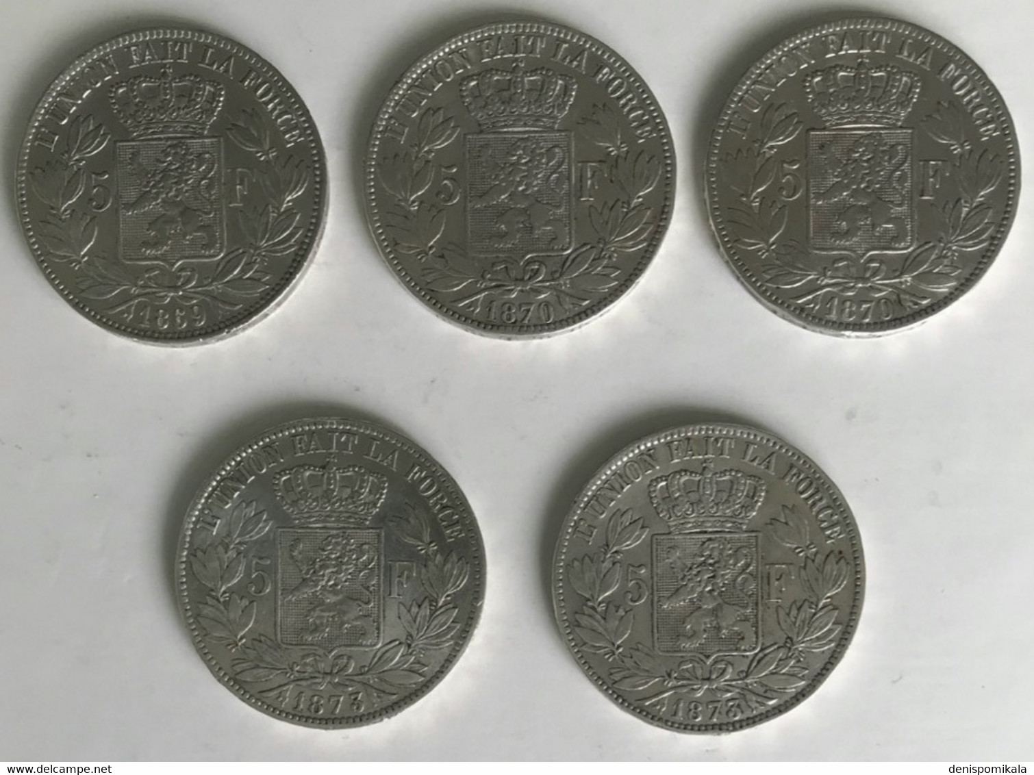 Very Nice Set Of 5 SILVER Coins - Leopold II - 1869 - 1870 - 1873 - 5F - + 1F 1867 Cleaned - Very Good State - 5 Francs