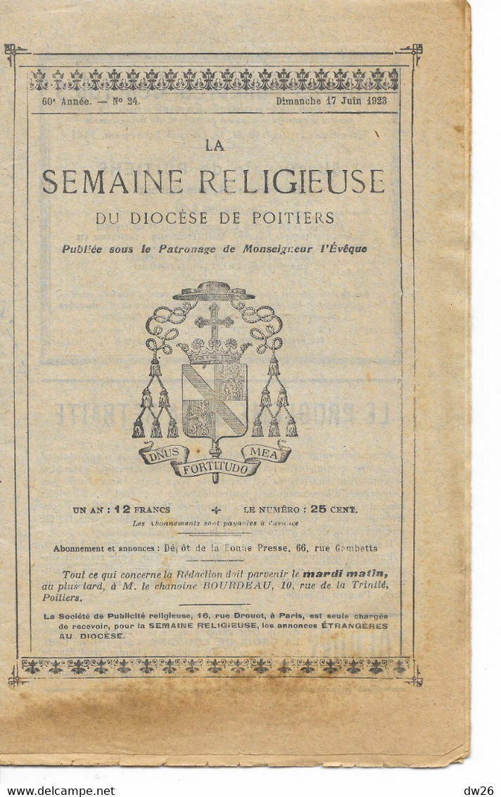 Revue Catholique: La Semaine Religieuse Du Diocèse De Poitiers N° 24 - 17 Juin 1923 - Religion