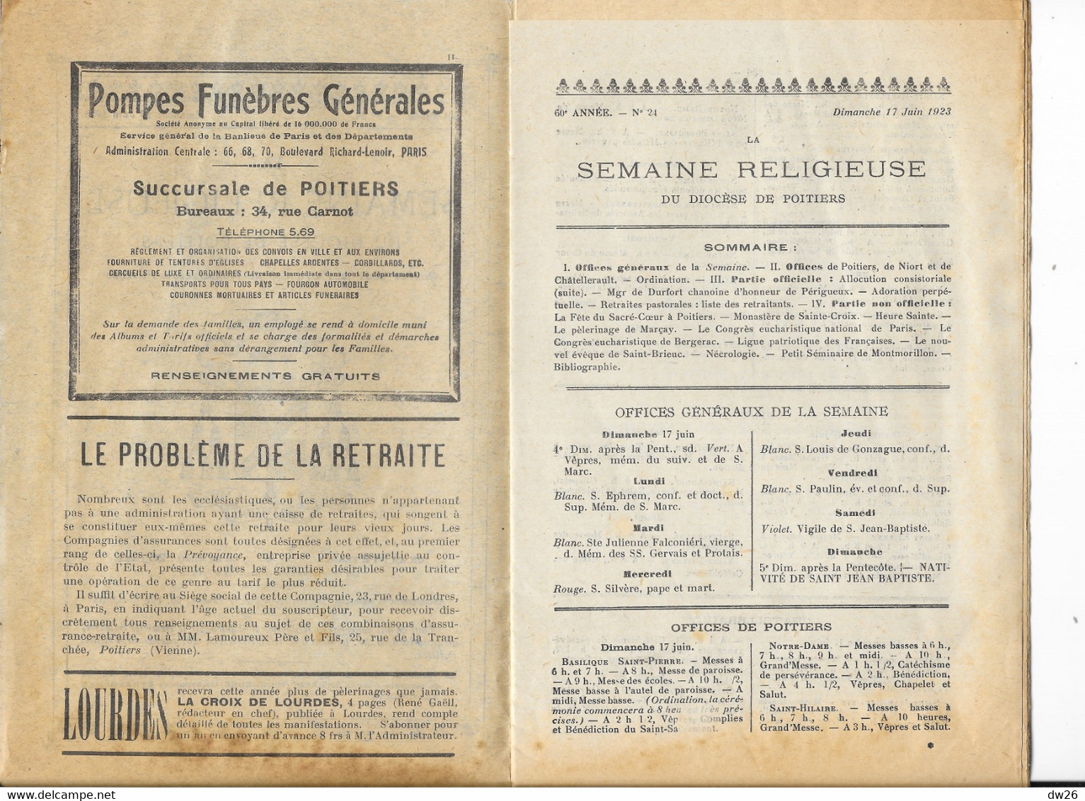 Revue Catholique: La Semaine Religieuse Du Diocèse De Poitiers N° 24 - 17 Juin 1923 - Religión