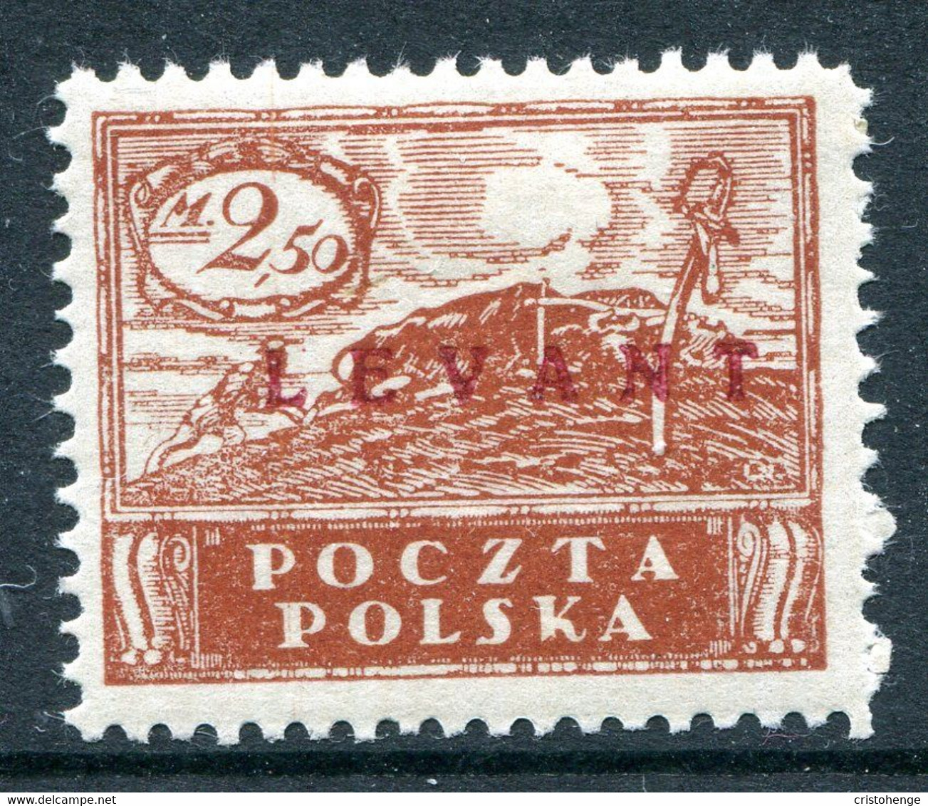 Poland Levant 1919 Overprints - 2.50m Red-brown HM (SG 11) - Levant (Turquía)