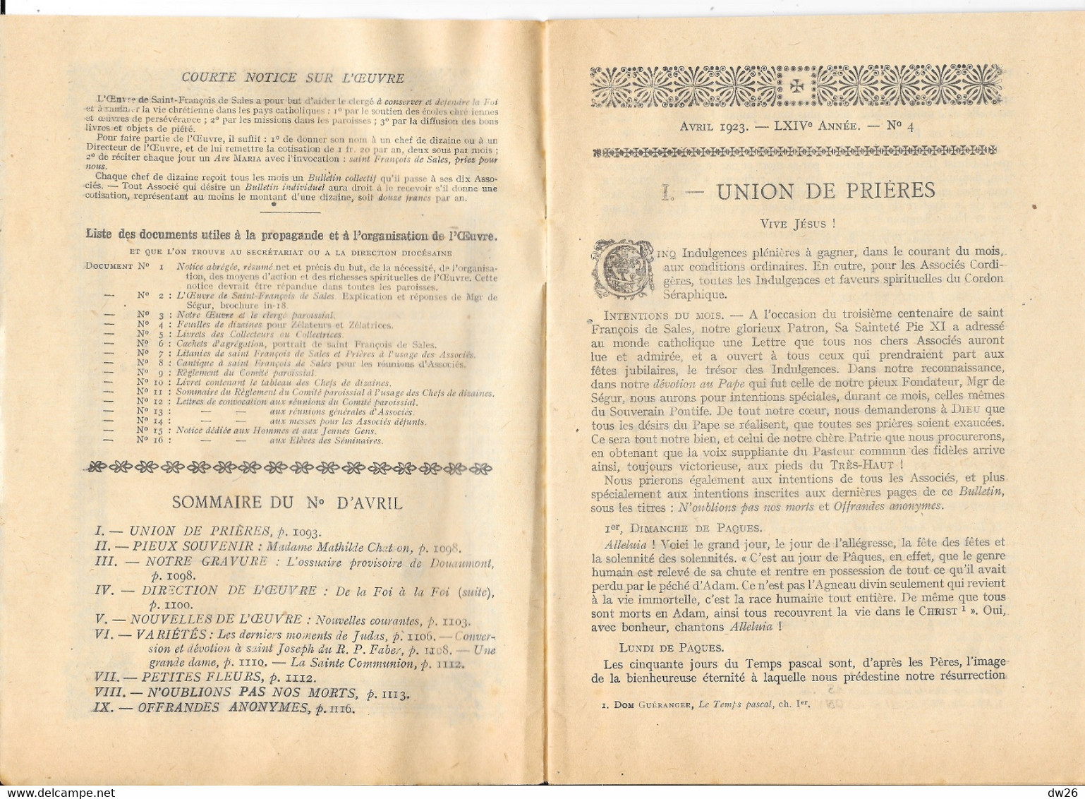 Revue Catholique: Bulletin Apostolique De L'Oeuvre De St François De Sales Pour La Défense De La Foi, 1923 N° 4 - Godsdienst