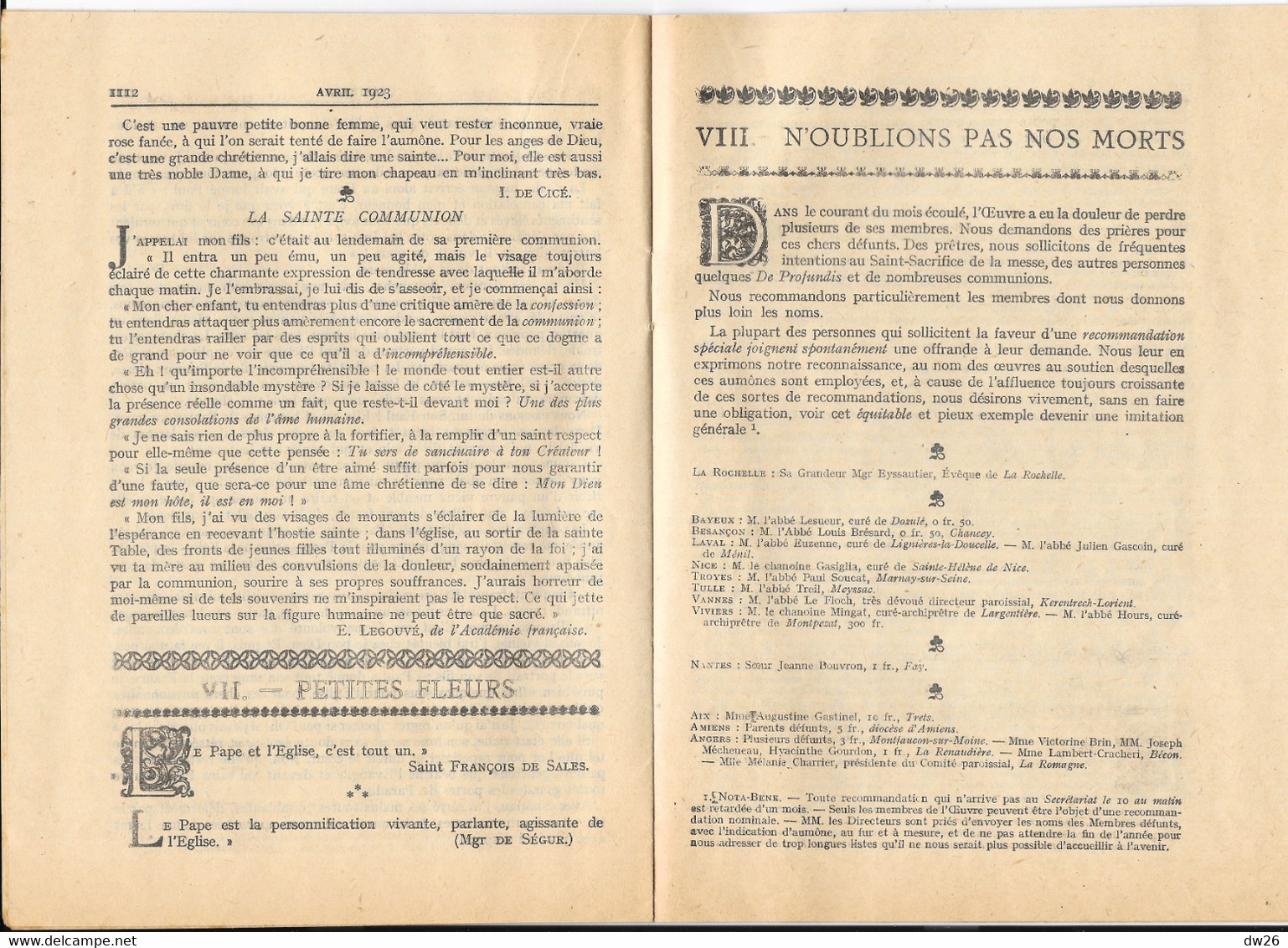 Revue Catholique: Bulletin Apostolique De L'Oeuvre De St François De Sales Pour La Défense De La Foi, 1923 N° 4 - Godsdienst
