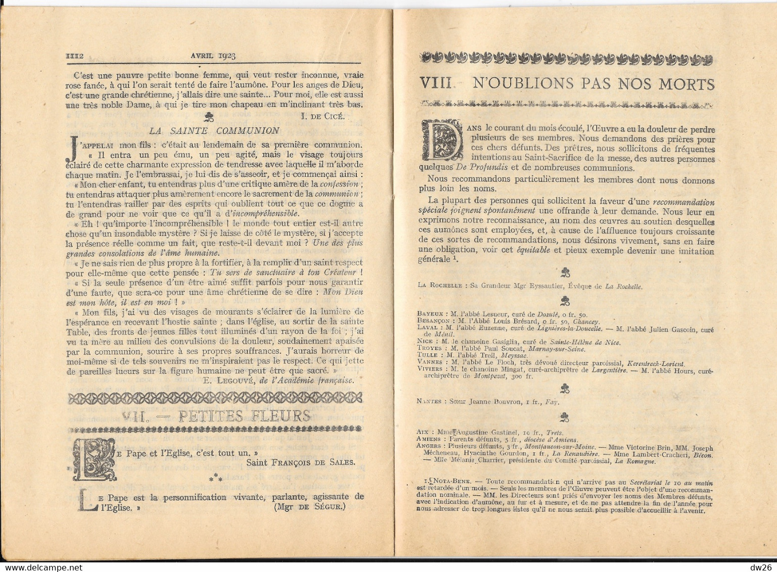 Revue Catholique: Bulletin Apostolique De L'Oeuvre De St François De Sales Pour La Défense De La Foi, 1923 N° 4 - Religión