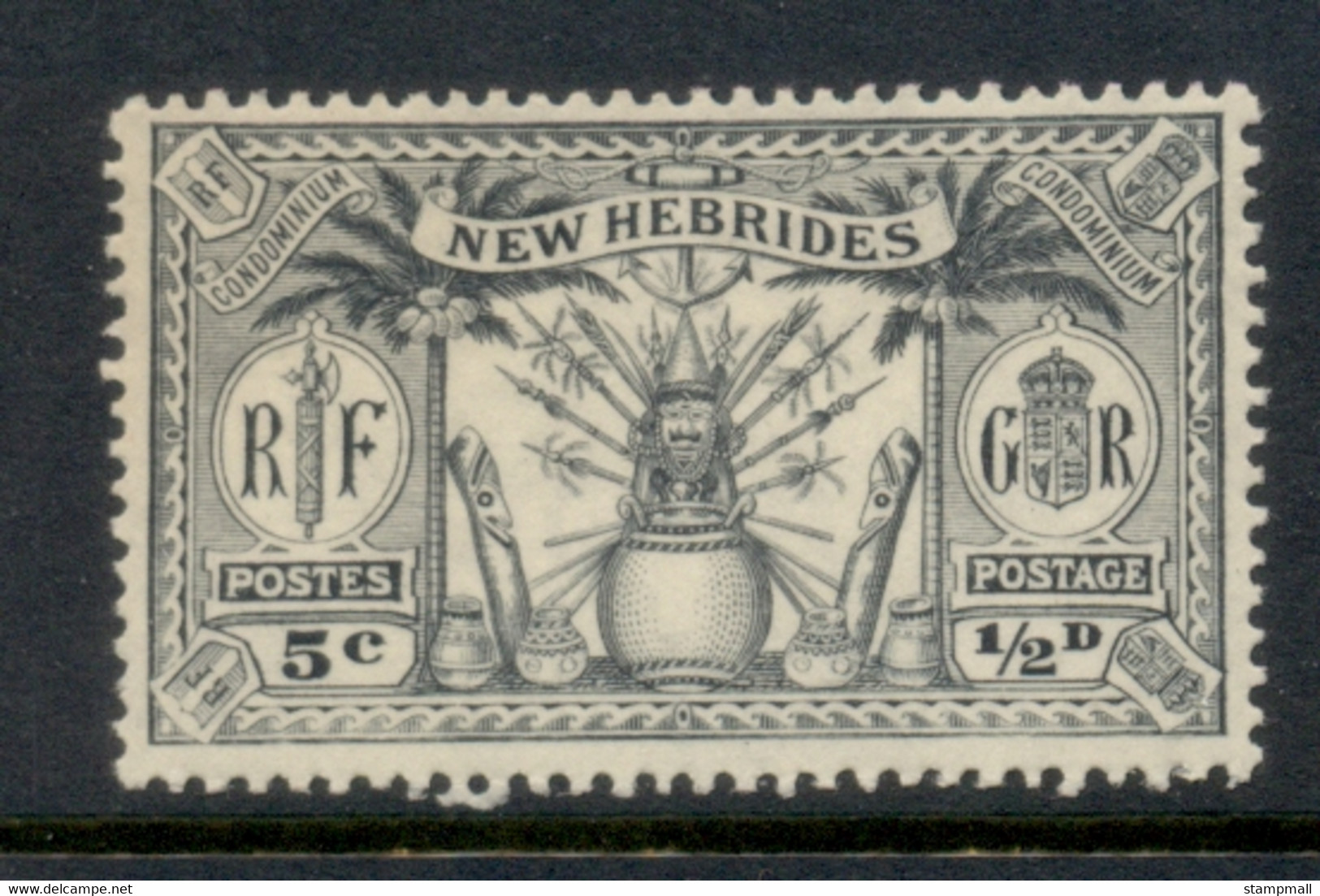 New Hebrides (Br) 1925 Native Idols 5c/0.5d MLH - Neufs