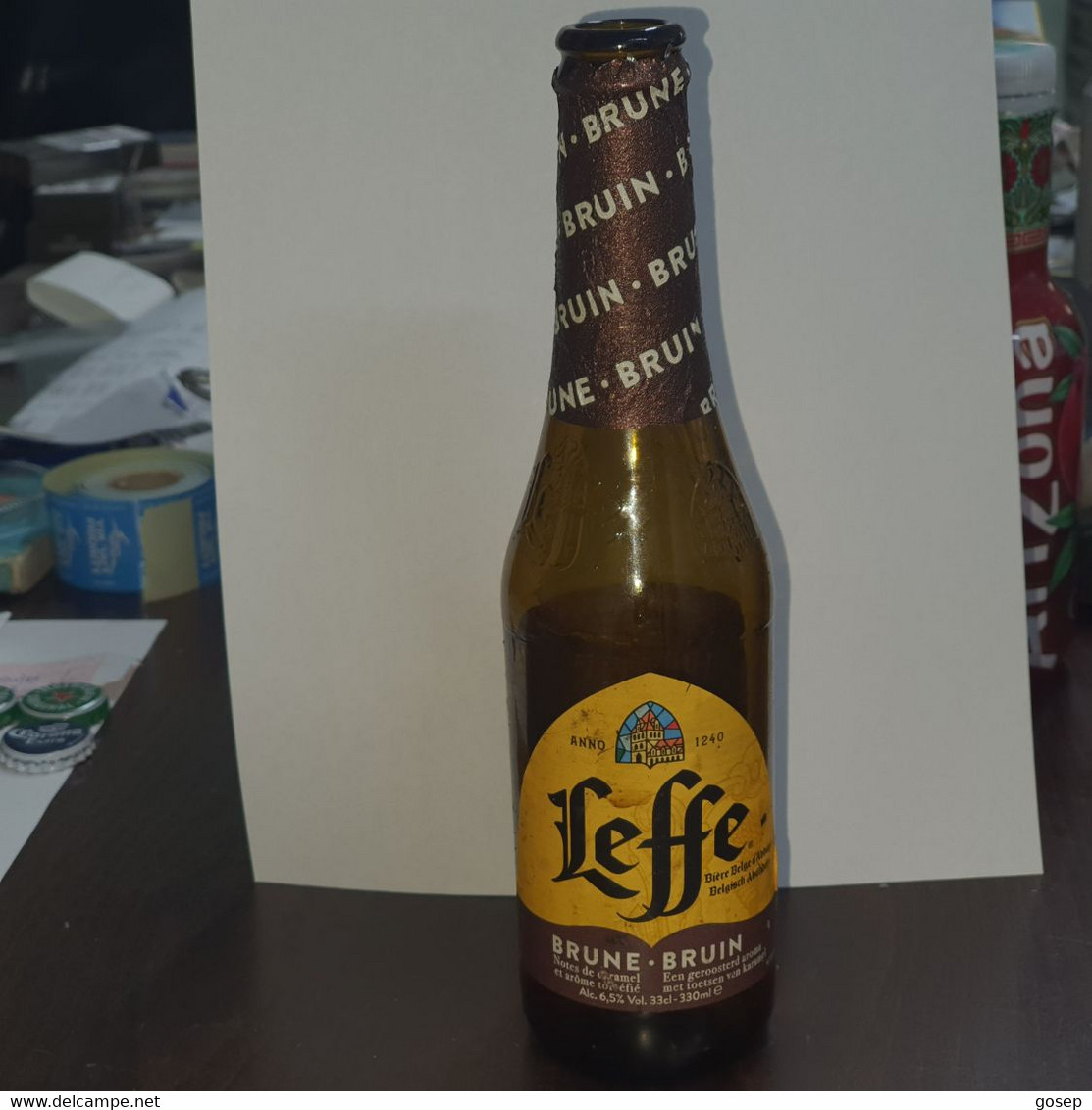 Belgiem-LEFFE-BEER-(BRUNE-BRUIN)(6.5%)-(330ml)-bottle Of Beer-used - Bier