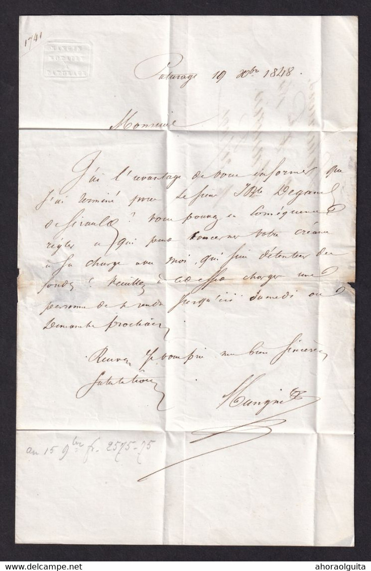 DDZ 177 - JEMAPPES 1848 - Lettre Précurseur Vers HORNU , Boite Rurale D  , Cachet Cachet Du Notaire Mangin à PATURAGES - Rural Post