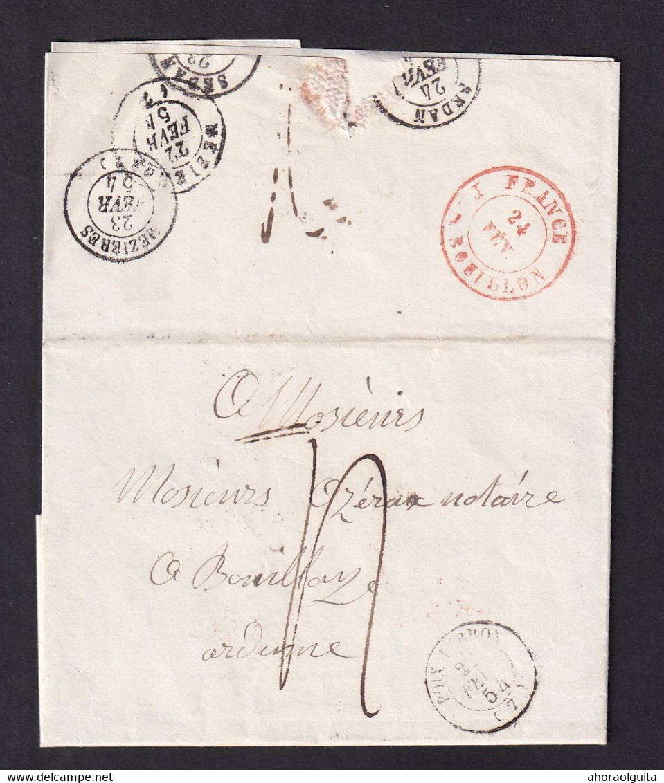 DDZ 181 - Lettre Non Affranchie POIX-TERRON Ardennes 1854 Vers BOUILLON - Entrée FRANCE PAR BOUILLON - Grenzübergangsstellen