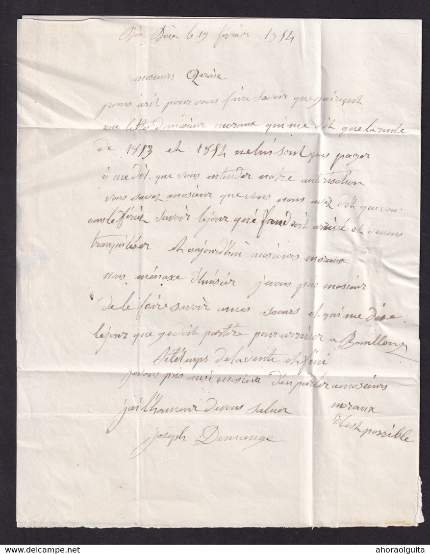 DDZ 181 - Lettre Non Affranchie POIX-TERRON Ardennes 1854 Vers BOUILLON - Entrée FRANCE PAR BOUILLON - Grenzübergangsstellen