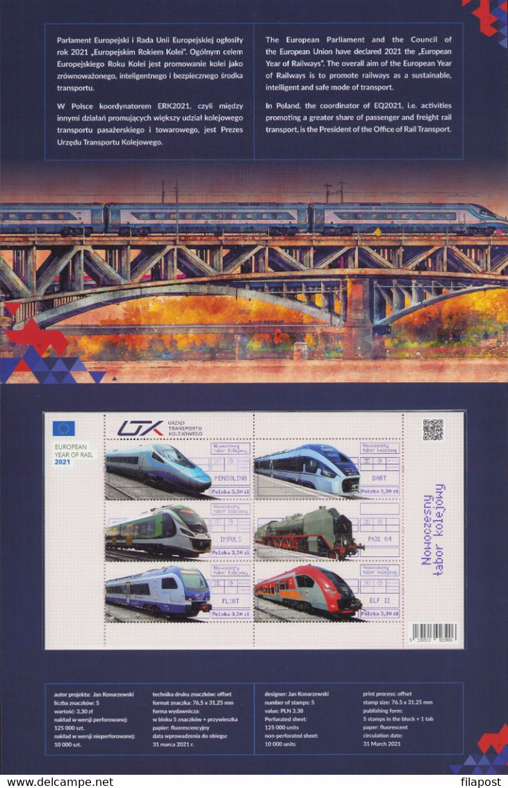 Poland 2021 Booklet Folder / Modern Rolling Stock / Full Of Set Mini Sheet Perforated Version + Tab MNH** New!!! - Markenheftchen