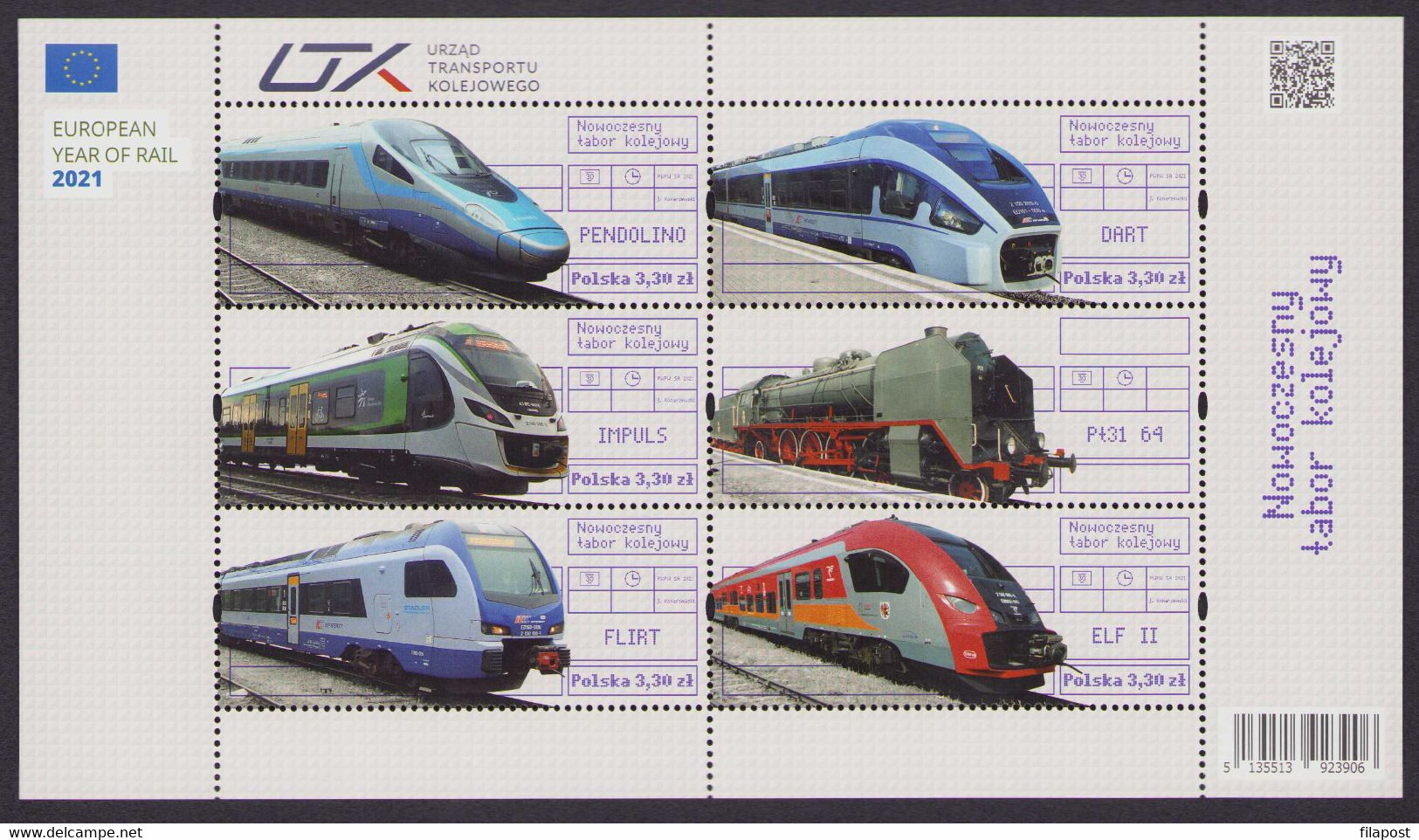 Poland 2021 Booklet Folder / Modern Rolling Stock / Full Of Set Mini Sheet Perforated Version + Tab MNH** New!!! - Hojas Completas