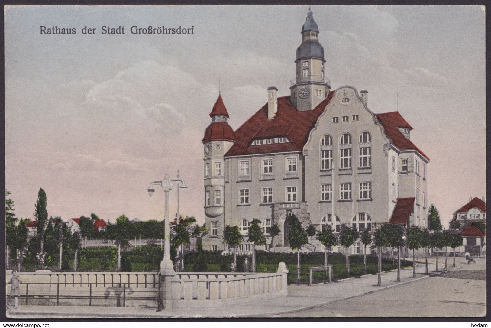 "Großröhrsdorf" Rathaus, Col. Karte, 1928 Gelaufen - Grossröhrsdorf