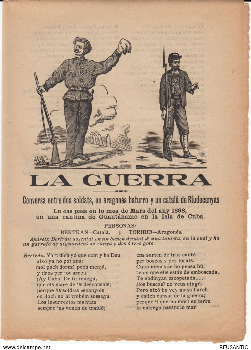 SIGLO XIX EN CATALÁN - ROMANSOS - LA GUERRA CONVERSA ENTRE DOS SOLDATS UN ARAGONÉS I UN DE RIUDECANYES ---GRAU EN REUS - Literatuur