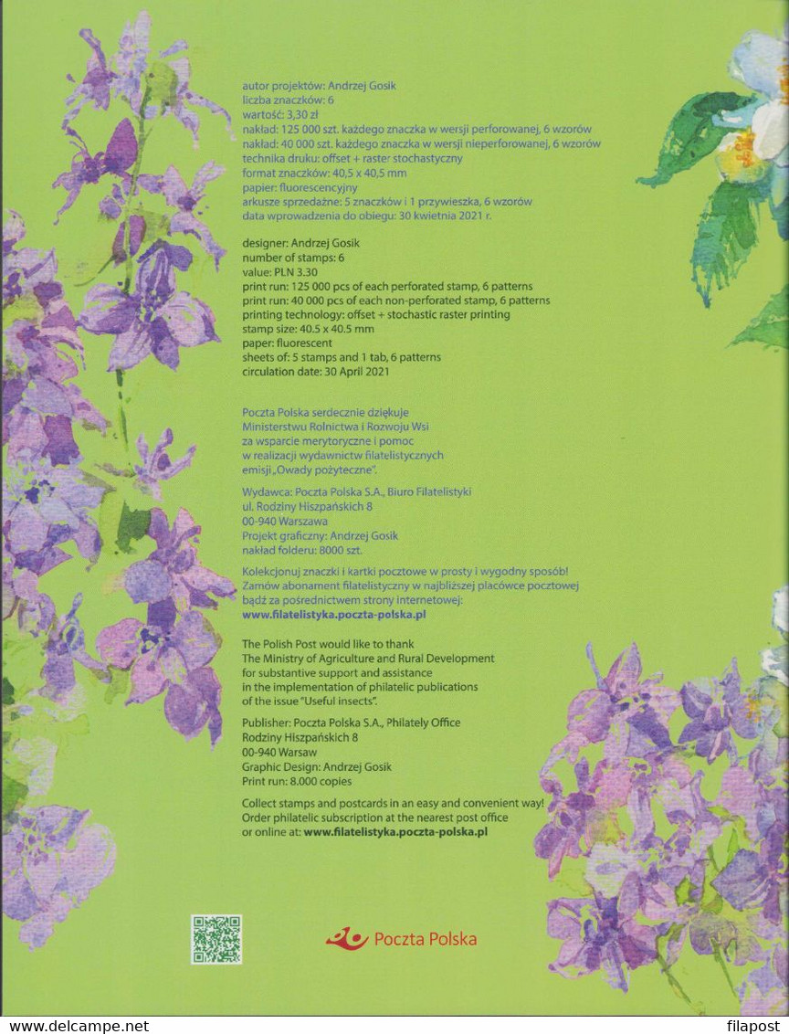 Poland 2021 Booklet Folder - Beneficial Insects / Bees And Bumblebees, Flowers, Insect, Bee / With Perforated Sheets - Booklets