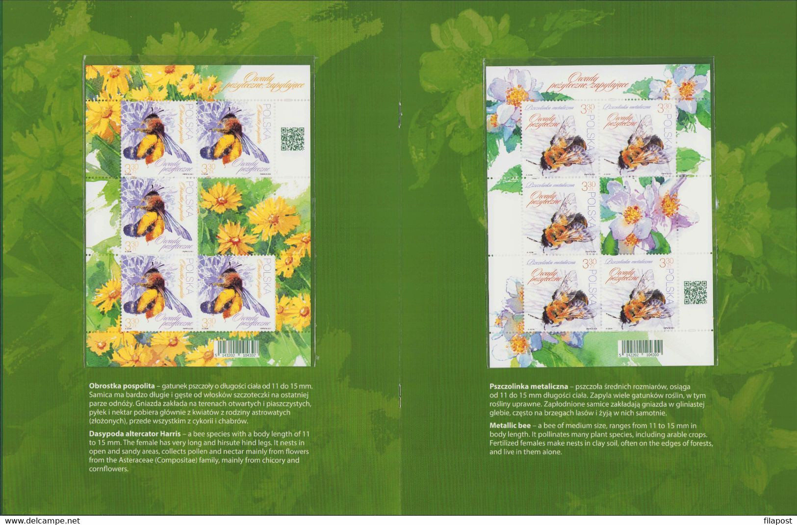 Poland 2021 Booklet Folder - Beneficial Insects / Bees And Bumblebees, Flowers, Insect, Animals / With Perforated Sheets - Feuilles Complètes