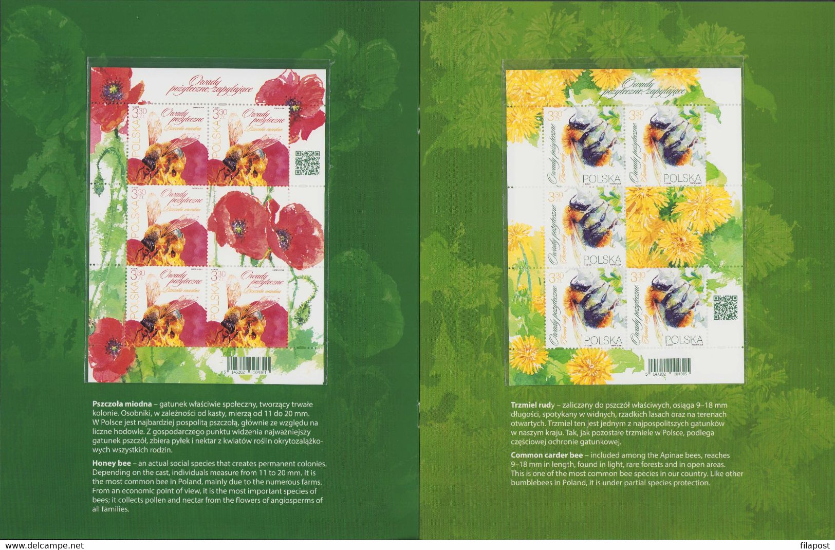 Poland 2021 Booklet Folder - Beneficial Insects / Bees And Bumblebees, Flowers, Insect, Animals / With Perforated Sheets - Feuilles Complètes