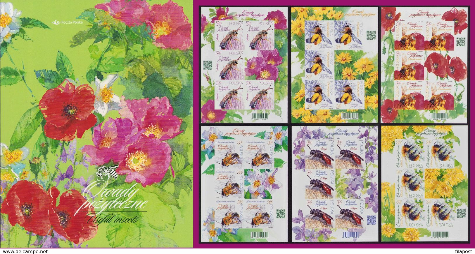 Poland 2021 Booklet / Beneficial Insects - Bees And Bumblebees, Flowers, Insect / Imperforated Sheets, Limited Edition! - Ganze Bögen