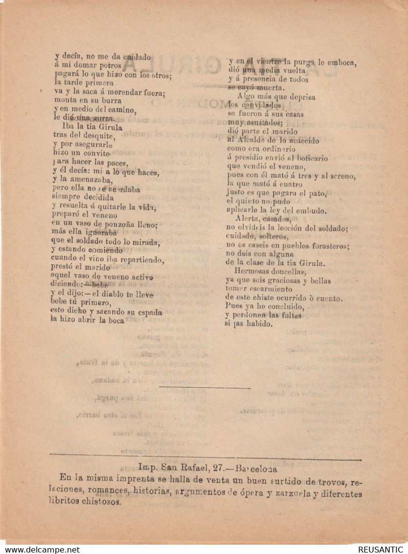 SIGLO XIX - ZARZUELA EL ARCA DE NOÉ IMP. SAN RAFAEL, 27 EN BARCELONA - Literatuur